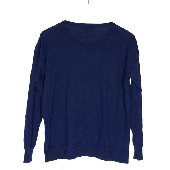 J.  Crew Merino Wool Sweater Crewneck Zip Shoulder Top Navy  M - Picture 2 of 4